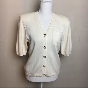 Vintage St. John Santana Knit Short Sleeve Cardigan ivory 4